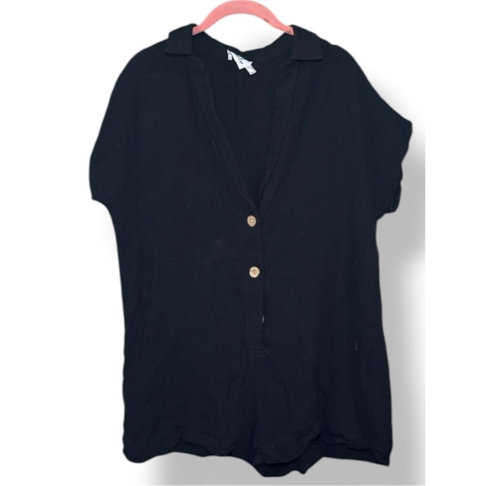 Princess Polly Black Cotton Gauze Romper Sz 8 — Wood Button Playsuit
